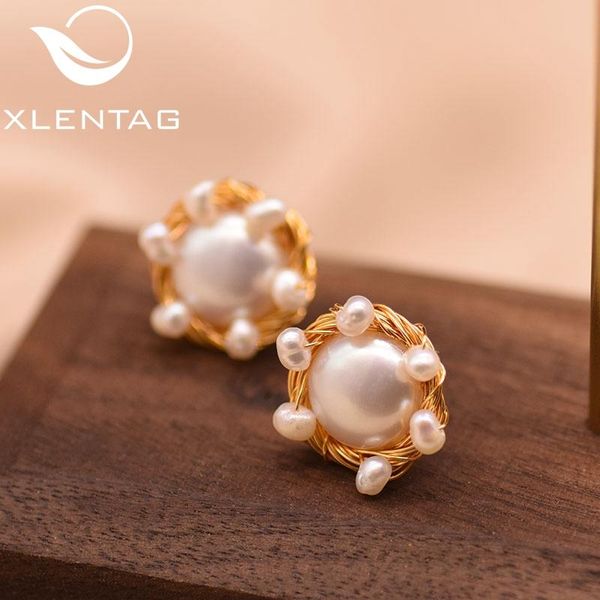 

stud xlentag handmade fresh water white and black baroque pearl stud earrings for women wedding party ear clip find jewellery ge0508, Golden;silver