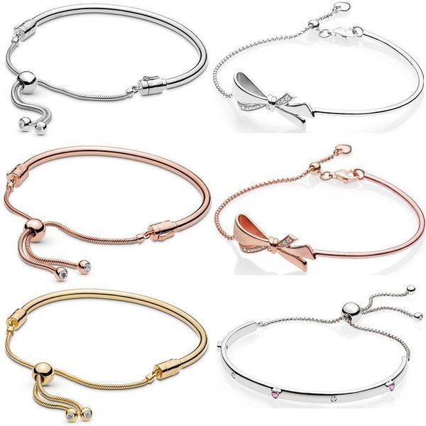 

bangle rose moments sliding bangle brilliant bow ball adjust bracelet bangle fit europe 925 sterling silver bead charm diy jewelry, Black