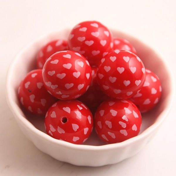 

crystal oykza new fashion 20mm 100pcs acrylic pink solid print white heart beads for kids necklace jewelry