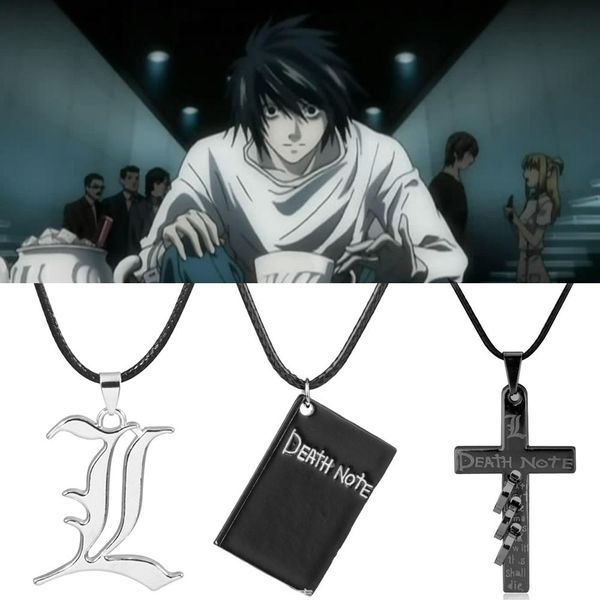 

necklaces 20pcs/lot death note dubbele l lawliet necklace black note book letter pendant necklaces choker anime cosplay jewelry wholesale, Silver