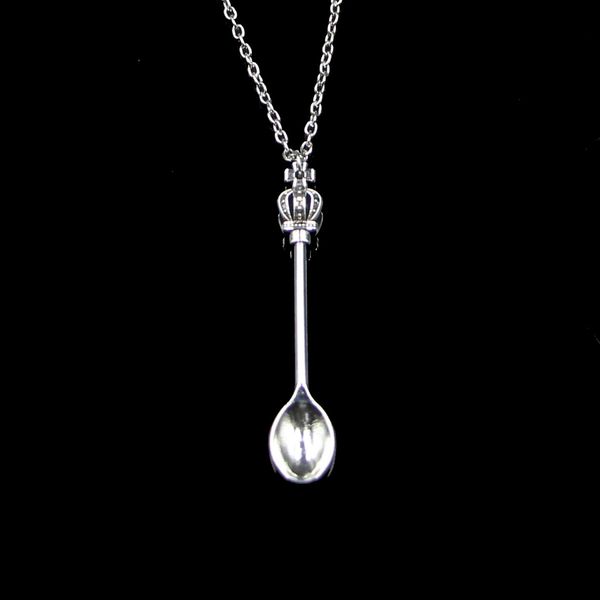 

necklaces 20pcs 57*9mm kitchen spoon crown pendant necklace link chain for female choker necklace creative jewelry party gift, Silver