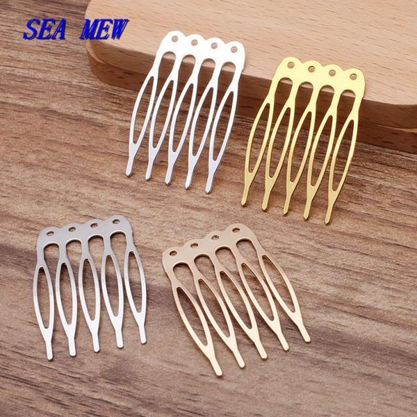 

polish 100 pcs 40*16mm metal iron hair combs blank base 5 teeth hair comb wedding hair accessories for jewelry making, Blue