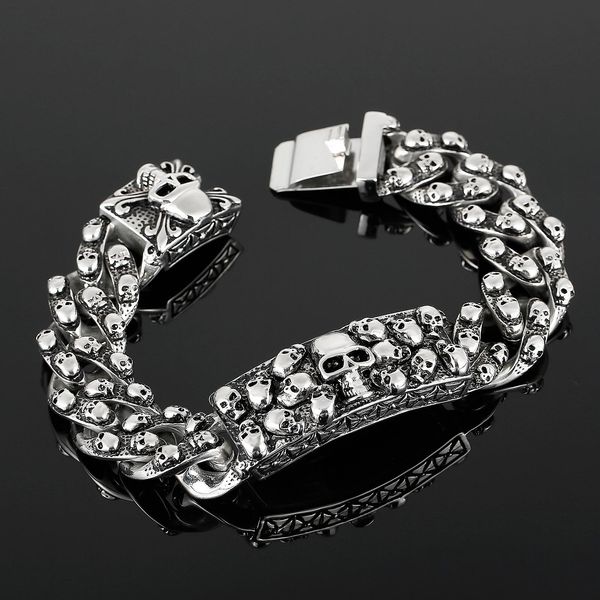 

bangle fongten men big skull relief pattern darkness jewelry shiny design fashion retro punk style metal bracelet, Black