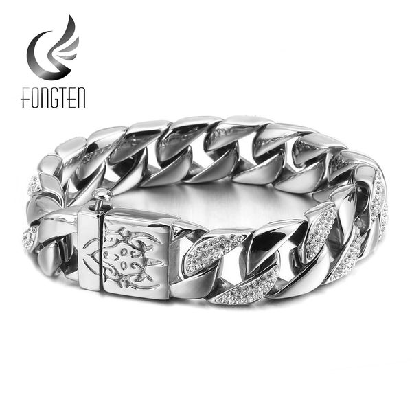 

bangle fongten vintage cuban men bracelet stainless steel link chain punk charm male bracelets jewlery, Black