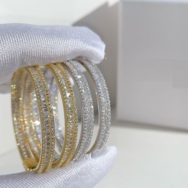 

knot 45mm luxury iced out bling full round baguette cz cubic zirconia gorgeous fashion bling huggie hoop earring, Silver