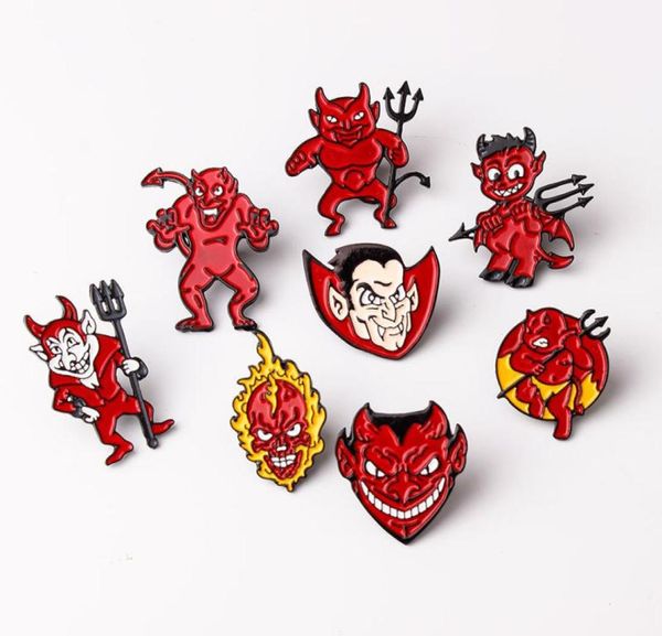 

gothic threatening cartoon little devil demon vampire weird halloween trick pin badge brooch1331274, Gray