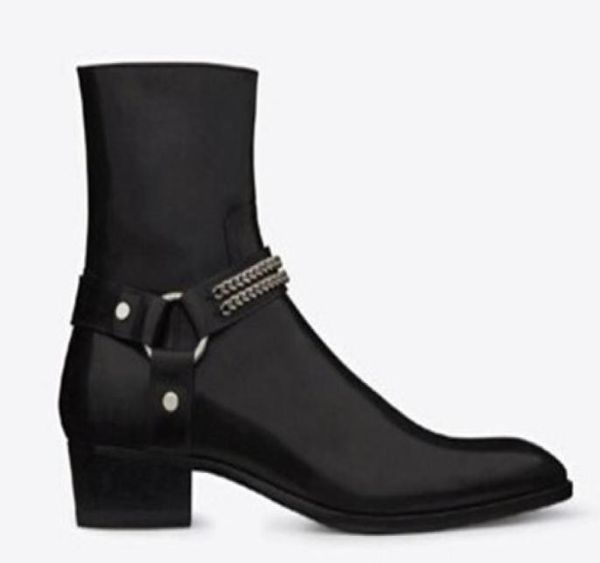 

tanblack suede leather chains harness men boots stacked heel anke boots side zip men fashion chelse boots men shoes5196877, Black