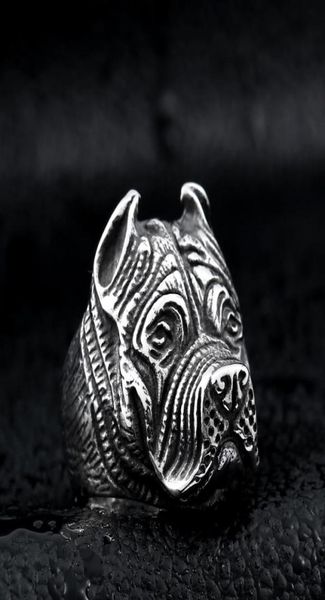 

men039s vintage stainless steel ring viking pitbull bulldog gothic pug dog head totem amulet punk animal jewellery for men boys8410945, Silver