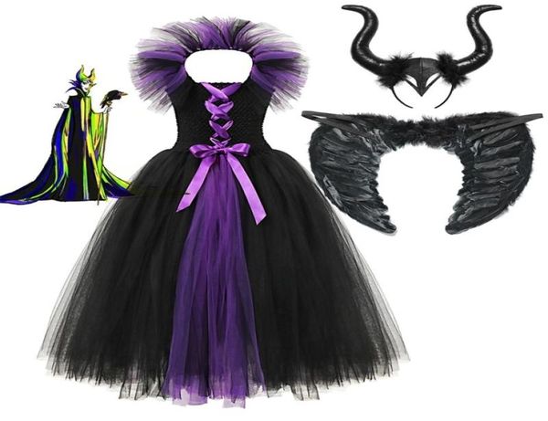 

3pcs maleficent clothing set for girls tutu dress headgear wings descendants villain maleficent cosplay costume evil queen frock t9831947, Red;yellow