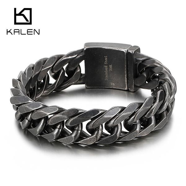 

bangle 19mm vintage black/gold chunky cuban bracelet men stainless steel fashion jewelry