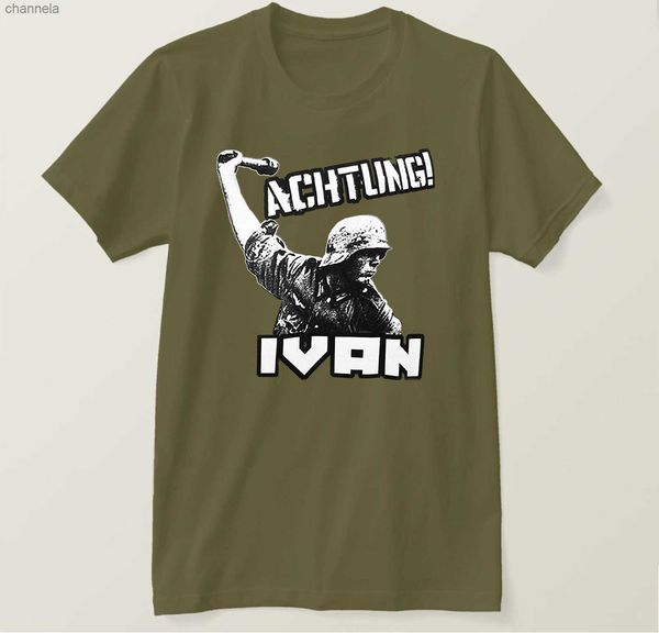 

men's t-shirts ww2 achtung ivan german wehrmacht army soldier infantry t-shirt. summer cotton short sleeve o-neck mens t shirt new s-3x, White;black