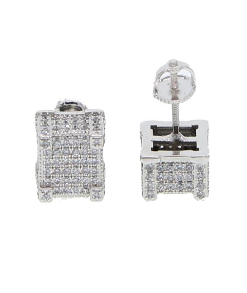 

hip hop mens gold screw earring with cz mirco paved square shape iced out stud earrings2571030, Golden;silver
