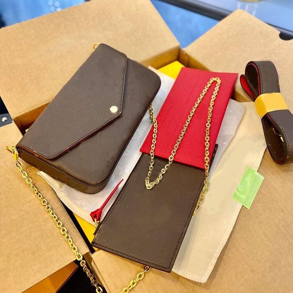 

crossbody bag women chain bag mobile phones bag coin wallet middle ancient handbag classic card purse three piece set, Black;red