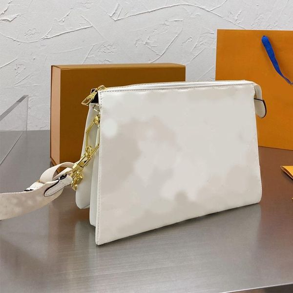 

2023 quality crossbody bag women letter prints handbag gold chain shoulder bags fashion old flower zipper briefcase wide starp quilted compa, Black;red