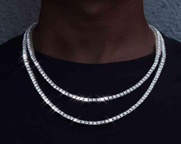 

2021 fashion 1 row rhinestone necklaces men039s hip hop rap singer ice tennis chain shiny women039s necklace1317888, Silver