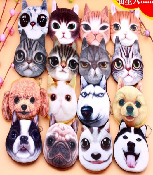 

3d cat dog face plush coin purse pouch cute puppy pug head zipper closure wallet cartoon animal bag pendants charm2282234, White