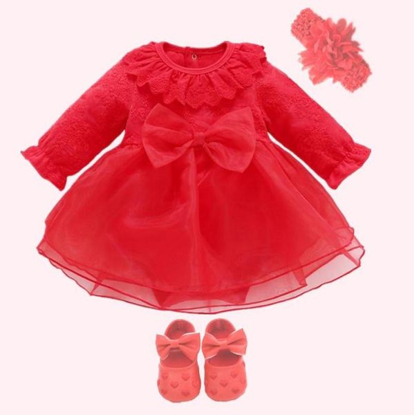 

baby girl birthday wedding dress clothes infant flower girls christening baptism dresses with bowknot shoes set for nb12months gi6757228, Red;yellow