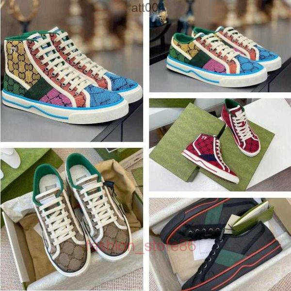

tennis 1977 canvas casual shoes luxurys designers womens shoe italy green and red web stripe rubber sole stretch cotton low mens sneakers&#0, Black