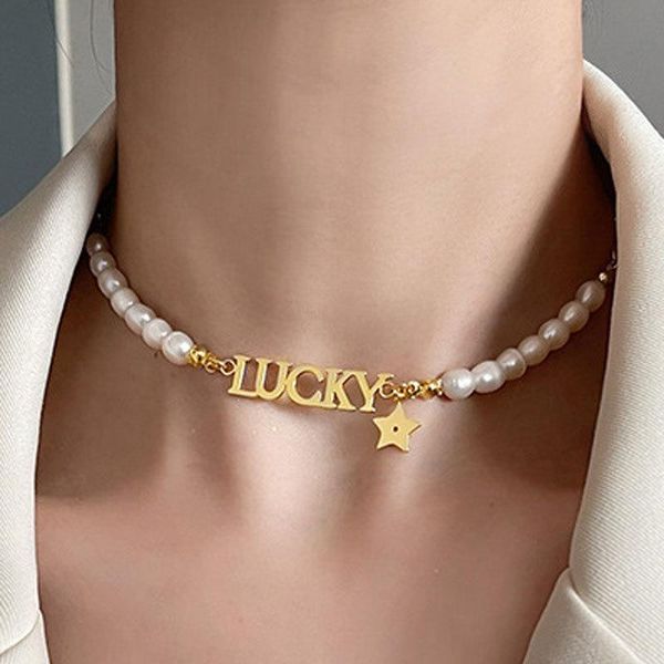 

necklaces customized name necklace personalized pearl necklace gold pendant nameplate necklace for women jewelry gift, Silver