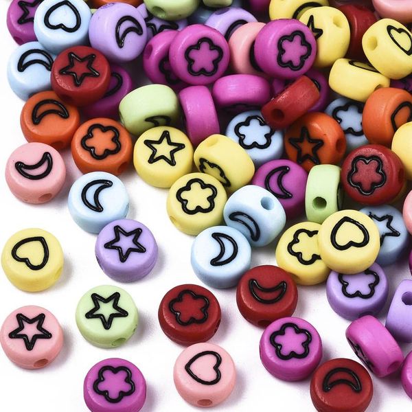 

polish 500g opaque acrylic beads with enamel flat round with heart star moon flower mixed color 7x4mm hole 1.5mm about 3670pcs/500g, Blue