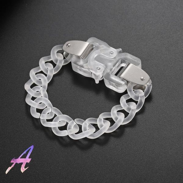 

necklaces 1017 alyx 9sm transparent acrylic bracelet industrial function wind titanium steel metal safety buckle bracelet, Silver
