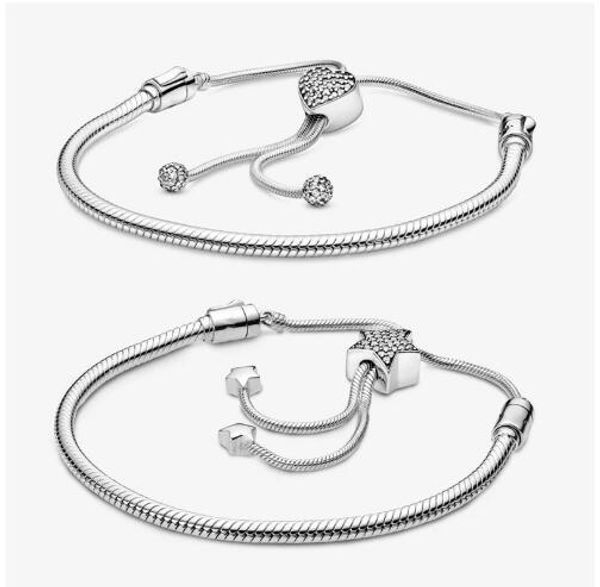 

bangle 925 sterling silver moments heart clasp star snake chain slider pan bracelet woman jewelry gift, Black