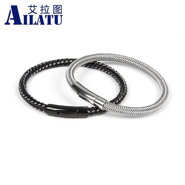 

bangle ailatu 10pcs stainless steel bracelet womens mens hand made charm metal magnetic buckle present, Black