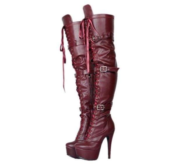 

kolnoo ladies thigh high boots buckle straps nightclub dance over knee boots dance evening fashion long boots darkred sh5739107, Black