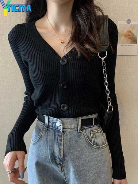 

yiciya women's knits short sweater slim fit cardigan coat women's knitwear 2023 autumn long sleeve knit wholesale, White