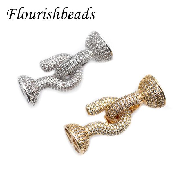 

polish luxury pave white cz beads two loops connectors clasp diy pearl necklace bracelet charms jewelry findings 5pcs, Blue