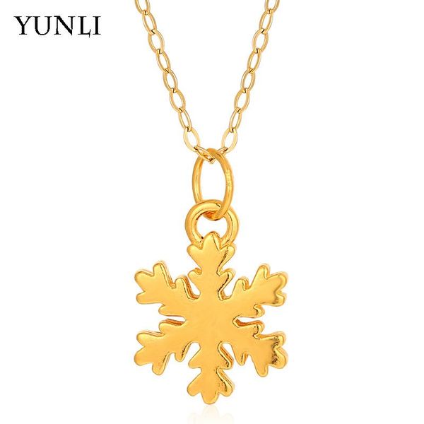 

necklaces yunli pure 24k 999 gold pendant necklace simple snowflake pendant with real 18k gold chain for women fine jewelry gift pe016, Silver