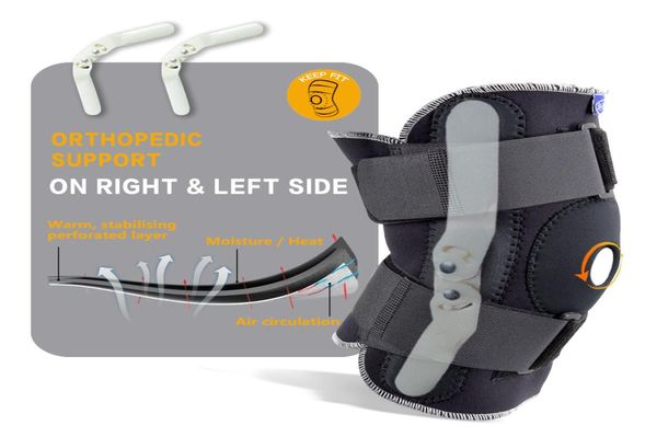 

adjustable breathable knee brace orthopedic stabilizer knee pads support guard with inner flexible hinge sports pads6788303, Black;gray