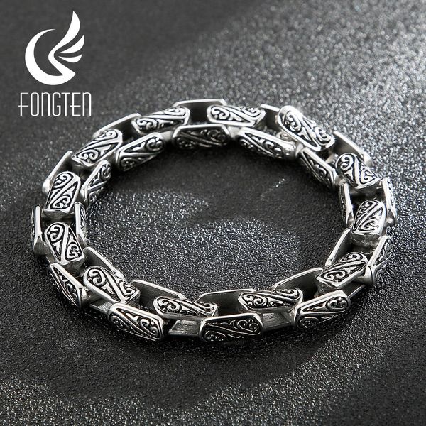 

bangle fongten trendy charm bangle men stainless steel bracelet link chain punk rock fashion carving jewelry, Black