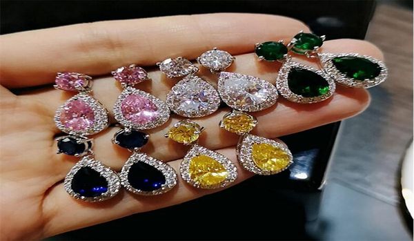 

2019 new arrival luxury jewelry 925 sterling silver water drop multi color cz crystal gemstone drop earring women dangle 9877321