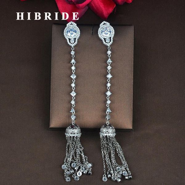 

knot hibride fashion clear cubic zircon women long chain tassel earrings pendientes boucle d'oreille jewelry brincos wholsale e833, Silver