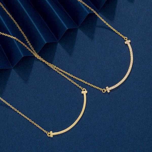

high-quality tiffayffay smile necklace 925 sterling silver plated 18k gold full diamond smiling face pendant light luxury collar chain 8afr, Golden;silver
