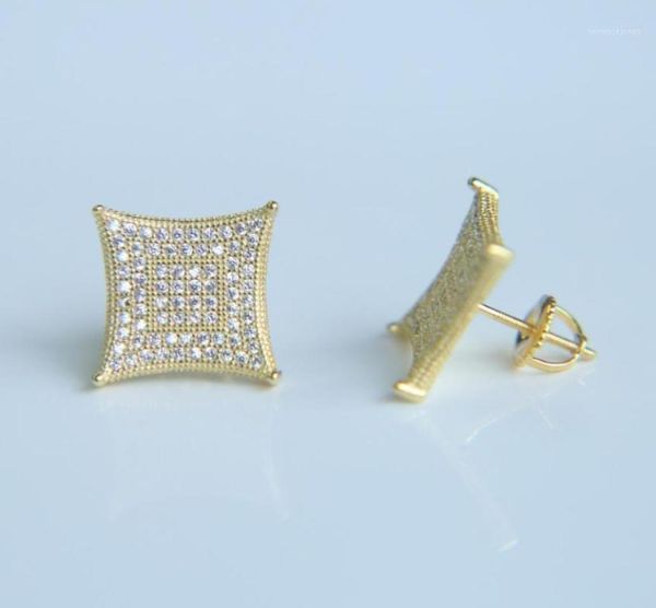 

stud hip hop men silver color screwback earring shining cz cubic zirconia square earrings screw back women bling trendy jewelry17039179, Golden;silver