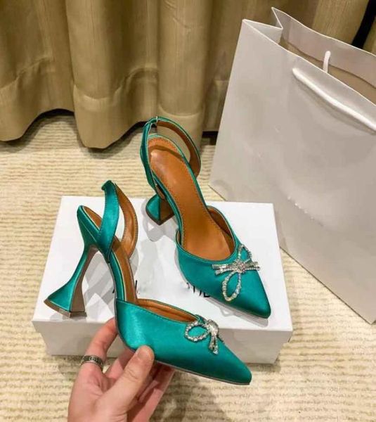 

luxury fashion brands high heels black pointed one line sandals womens banquet silk surface hollow bow amina muaddi5937418