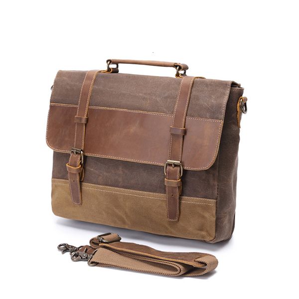 

briefcases waxed canvas man briefcase crazy horse leather working handbag messenger bag vintage style men's lapbag with personalization