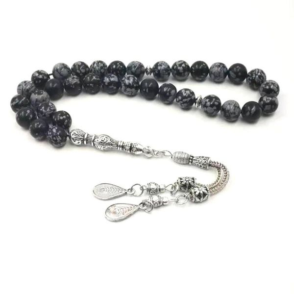 

bangle natural import obsidian man's tasbih rosary rare stone 33 muslim misbaha matel pendant islam prayer beads bracelet eid gift, Black