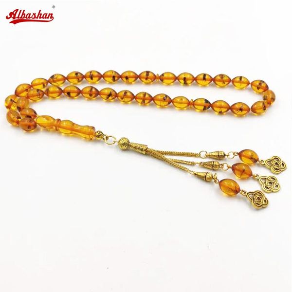 

bangle resintasbih real insect muslim rosary bead gold tassel eid gift islamic accseeories prayer bead arabic misbaha 33 beads bracelet, Black