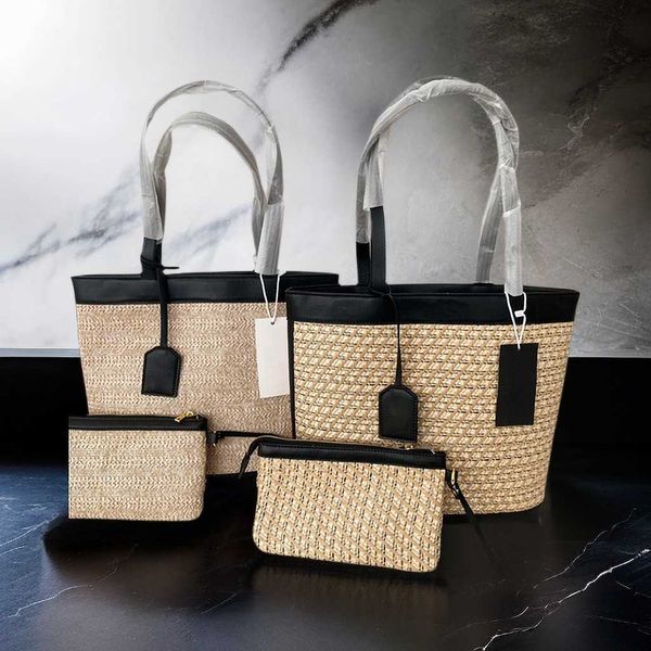 

straw tote bag with phone bag weave crossbody bags luxury women flap wallet two genuine leather shoulders strap interior zipper pocket middl