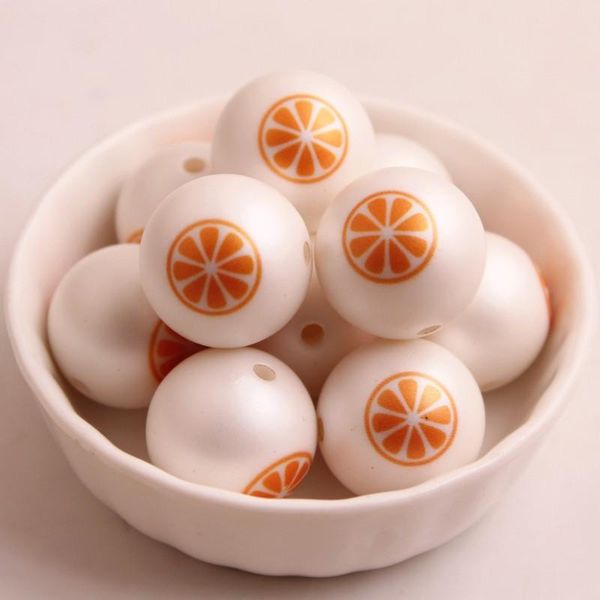 

crystal kwoi vita new custom design 20mm 100pcs chunky acrylic print fruit orange beads for kids necklace jewelry