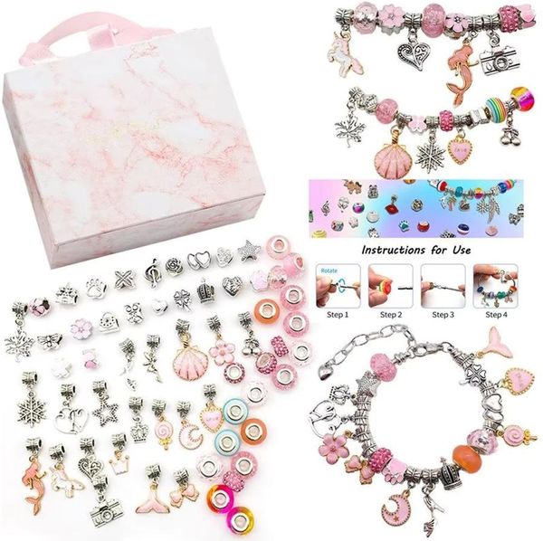 

bangle diy beaded bracelet set 63pcs handmade acrylic beads pendant girl bracelet birthday christmas gift diy charms jewelry making kit, Black