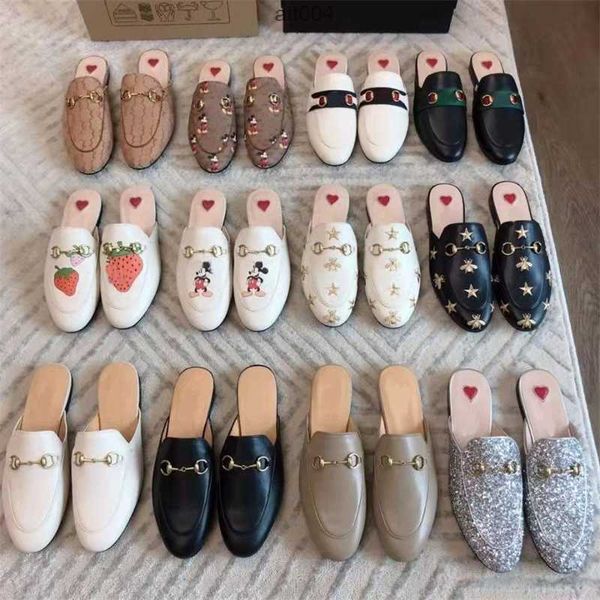 

designer princetown slippers genuine leather mules women loafers metal chain casual shoe lace velvet slipper with box''gg'&#0, Black