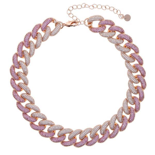 

necklaces new styles rose gold color hip hop necklace with red white cz paved 16mm wide cuban chain choker necklace adjustable, Silver