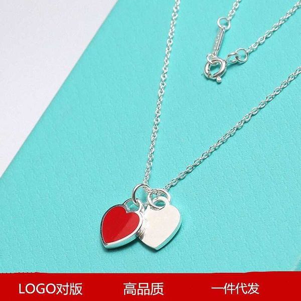 

high-quality two heart necklace enamel heart-shaped clavicle chain 925 sterling silver love necklace pendant gift female, Golden;silver