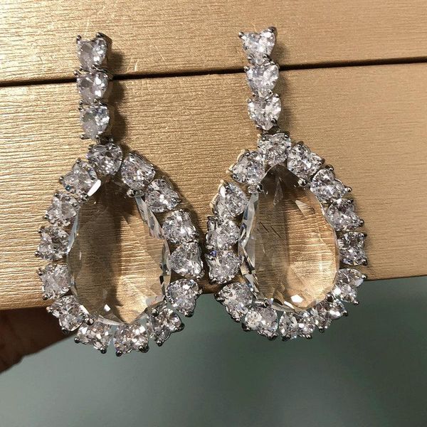 

knot bilincolor crystal clear zirconia waterdrop earrings for women, Silver