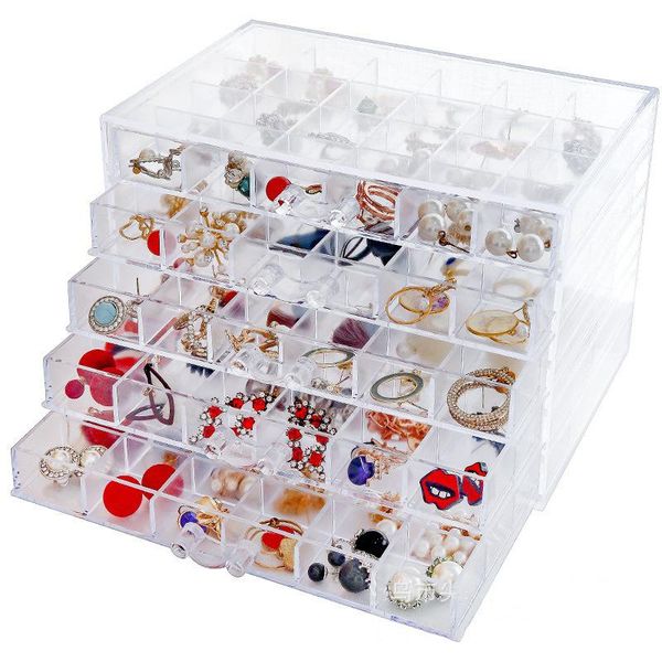 

boxes transparent acrylic jewelry storage box organizer girl jewelry storage box earrings display necklace ring holder case gift ideas, Black;white