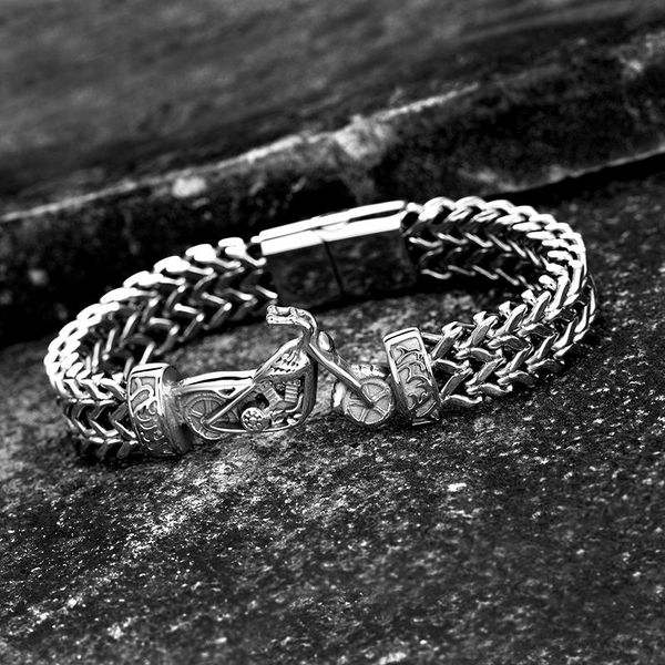 

bangle unique men stainless steel motorcycle and skeleton charm bracelet rock punk durable metal bracelets cool women festival gift, Black
